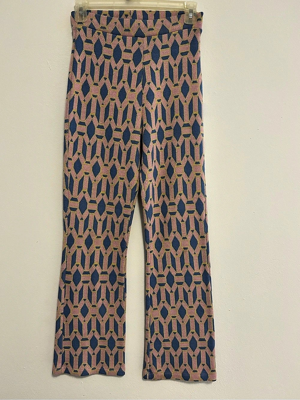 ZARA Jacquard Knit Flare Geometric Patterned Pants Pink & Blue Medium